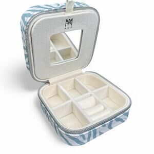 Milly Traveling Jewelry Case Zebra Animal Print Blue White